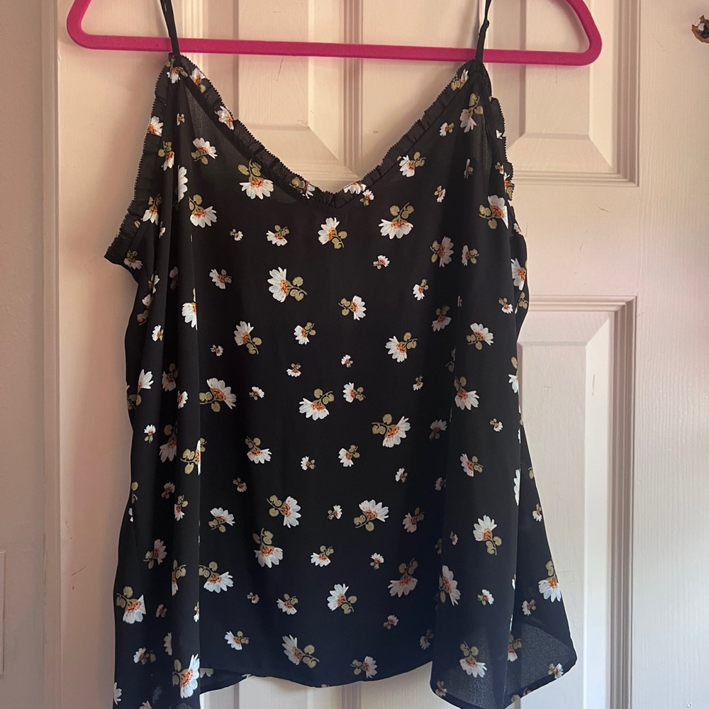 LOFT Black Floral Camisole Blouse